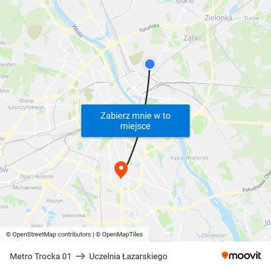 Metro Trocka 01 to Uczelnia Łazarskiego map