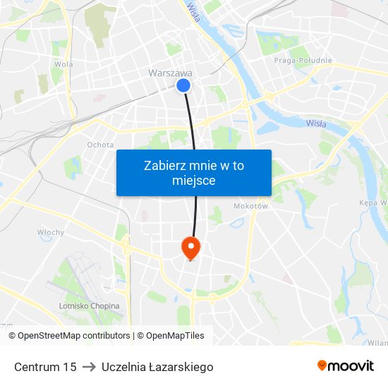 Centrum to Uczelnia Łazarskiego map