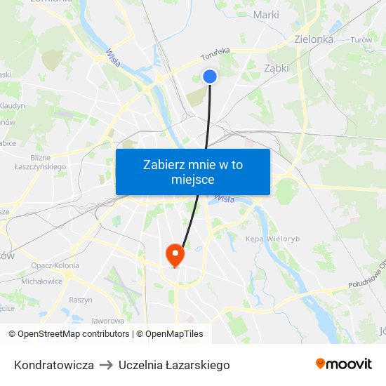 Kondratowicza to Uczelnia Łazarskiego map