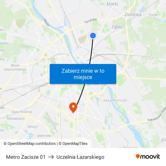 Metro Zacisze to Uczelnia Łazarskiego map