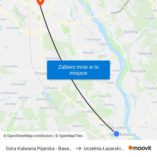 Góra Kalwaria Pijarska - Basen 01 to Uczelnia Łazarskiego map