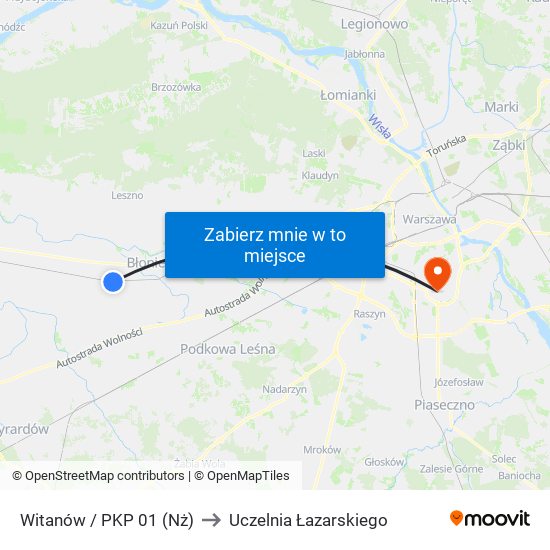 Witanów / PKP 01 (Nż) to Uczelnia Łazarskiego map