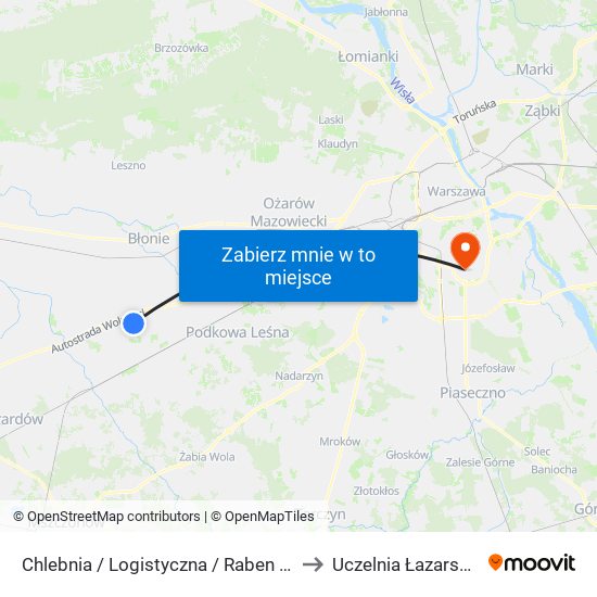 Chlebnia / Logistyczna / Raben 01 (Nż) to Uczelnia Łazarskiego map