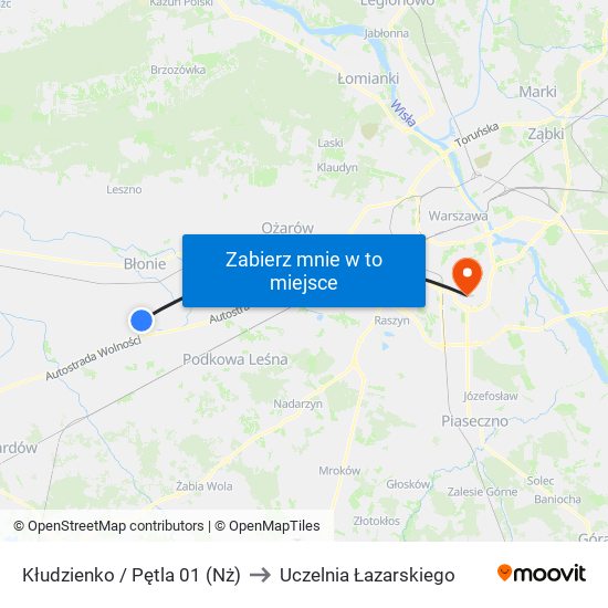 Kłudzienko / Pętla 01 (Nż) to Uczelnia Łazarskiego map