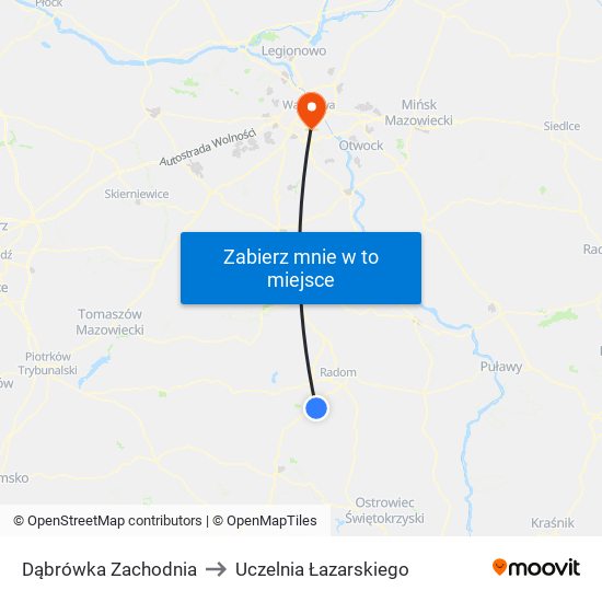 Dąbrówka Zachodnia to Uczelnia Łazarskiego map