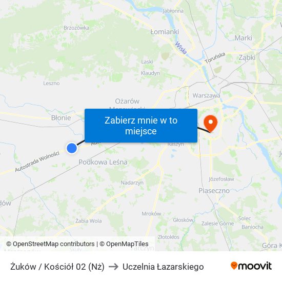 Żuków / Kościół 02 (Nż) to Uczelnia Łazarskiego map