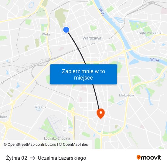 Żytnia to Uczelnia Łazarskiego map