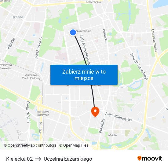 Kielecka to Uczelnia Łazarskiego map