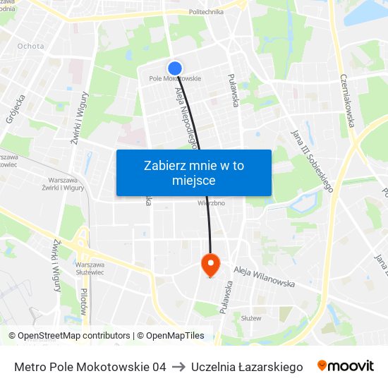 Metro Pole Mokotowskie 04 to Uczelnia Łazarskiego map