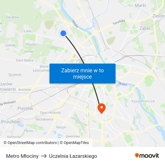 Metro Młociny to Uczelnia Łazarskiego map