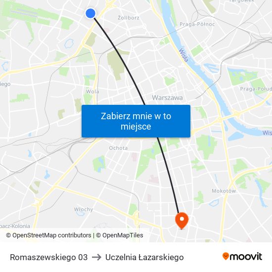 Romaszewskiego 03 to Uczelnia Łazarskiego map