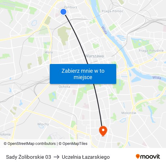 Sady Żoliborskie 03 to Uczelnia Łazarskiego map