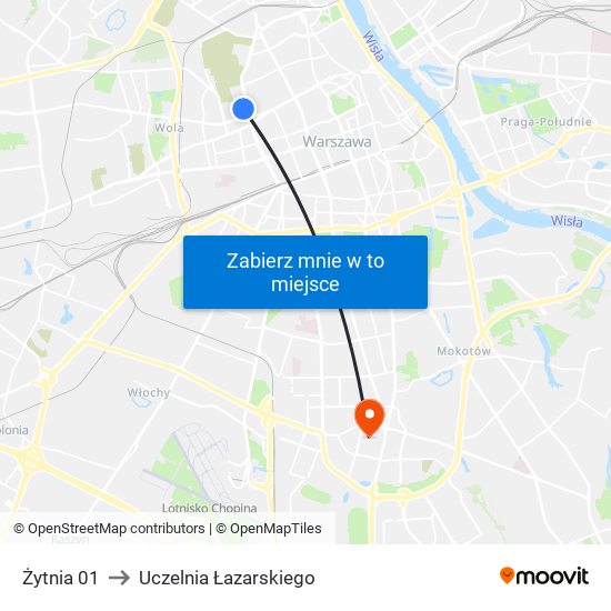 Żytnia to Uczelnia Łazarskiego map