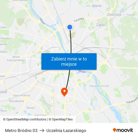 Metro Bródno 03 to Uczelnia Łazarskiego map