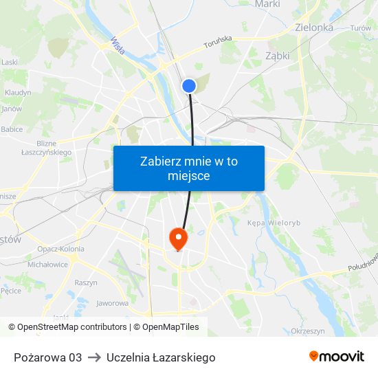 Pożarowa 03 to Uczelnia Łazarskiego map