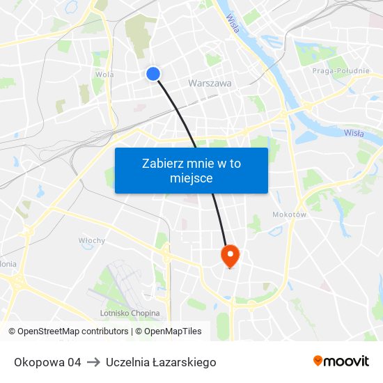 Okopowa 04 to Uczelnia Łazarskiego map