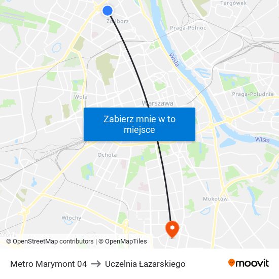 Metro Marymont to Uczelnia Łazarskiego map