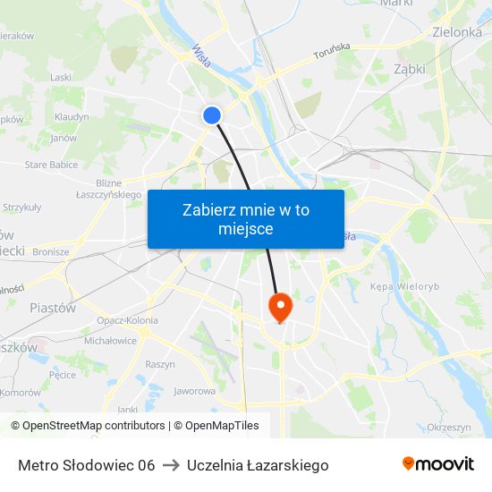 Metro Słodowiec 06 to Uczelnia Łazarskiego map