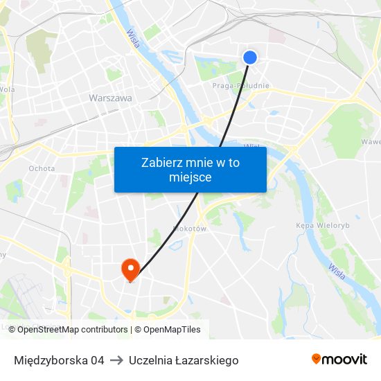 Międzyborska 04 to Uczelnia Łazarskiego map