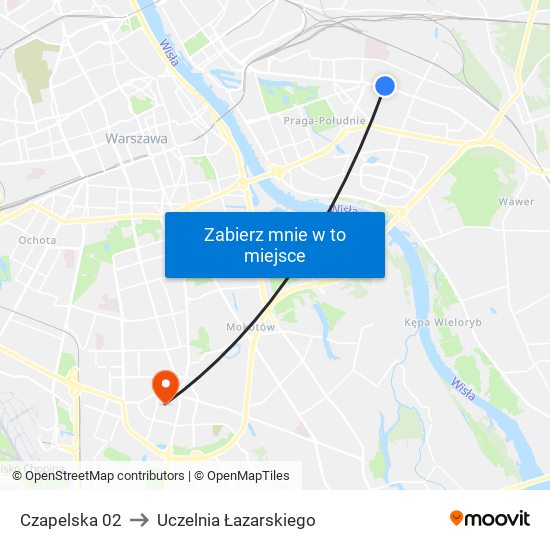 Czapelska 02 to Uczelnia Łazarskiego map