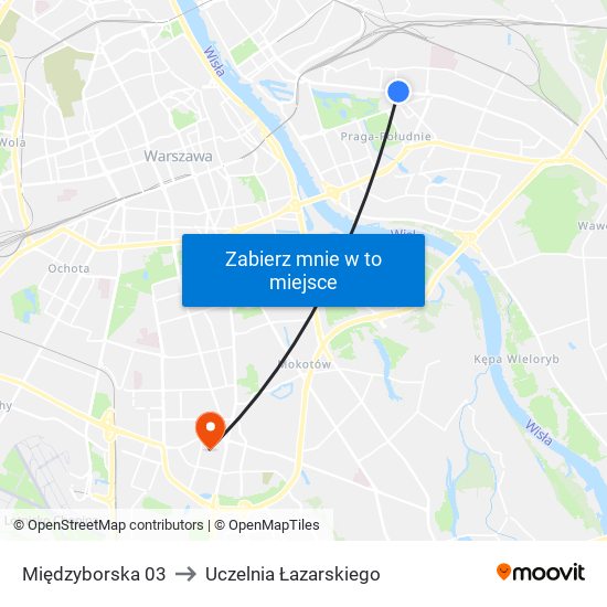 Międzyborska to Uczelnia Łazarskiego map