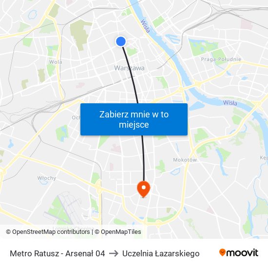 Metro Ratusz Arsenał to Uczelnia Łazarskiego map