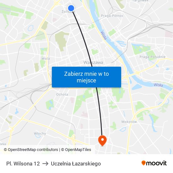 Pl. Wilsona 12 to Uczelnia Łazarskiego map