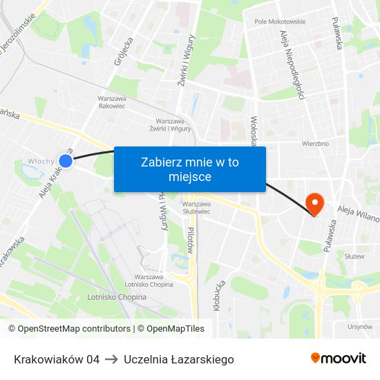 Krakowiaków to Uczelnia Łazarskiego map