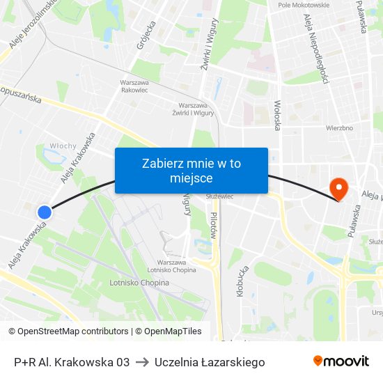 P+R Al. Krakowska 03 to Uczelnia Łazarskiego map