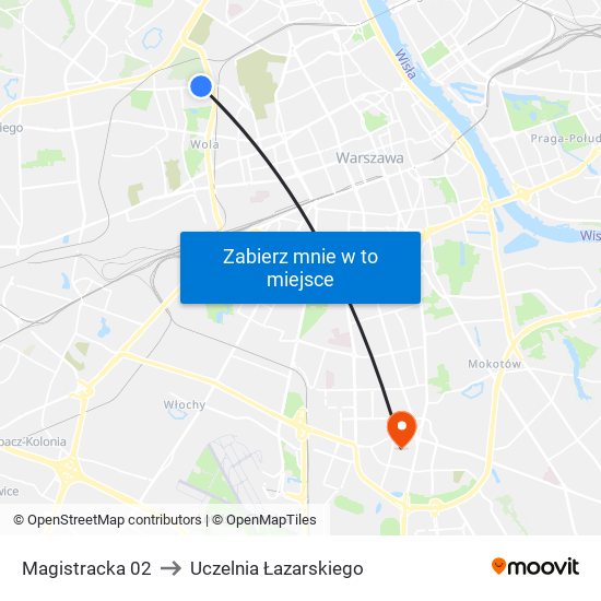 Magistracka to Uczelnia Łazarskiego map