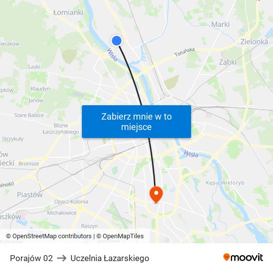 Porajów 02 to Uczelnia Łazarskiego map