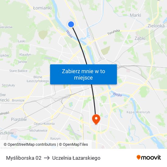 Myśliborska to Uczelnia Łazarskiego map