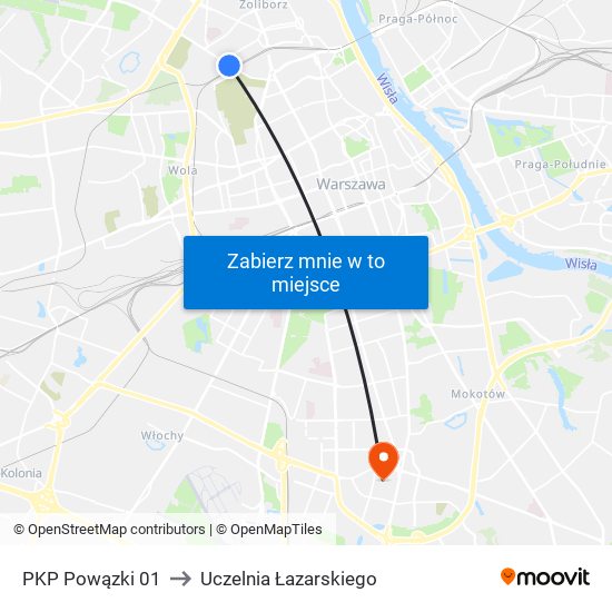PKP Powązki 01 to Uczelnia Łazarskiego map