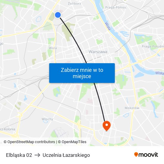 Elbląska 02 to Uczelnia Łazarskiego map