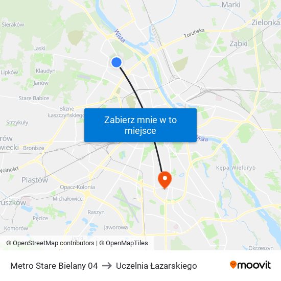 Metro Stare Bielany 04 to Uczelnia Łazarskiego map