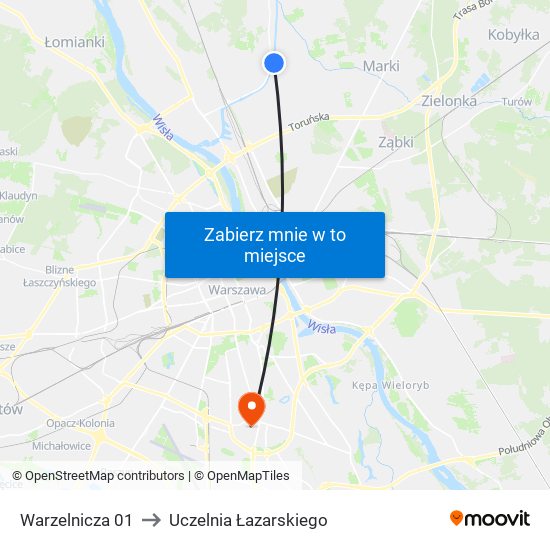 Warzelnicza 01 to Uczelnia Łazarskiego map