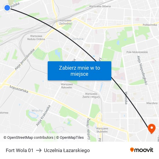 Fort Wola to Uczelnia Łazarskiego map