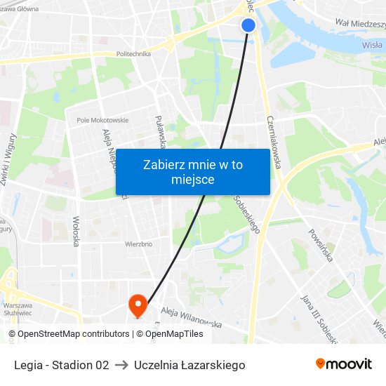 Legia-Stadion to Uczelnia Łazarskiego map