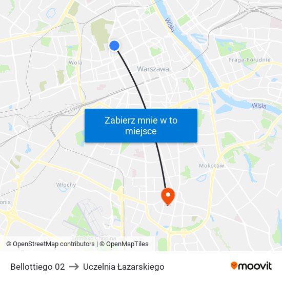 Bellottiego to Uczelnia Łazarskiego map