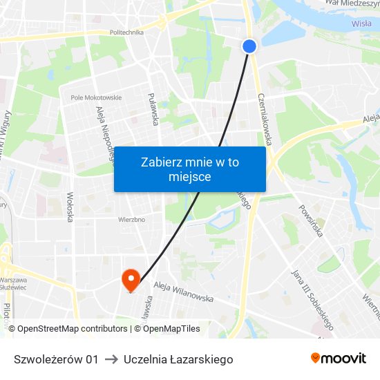 Szwoleżerów 01 to Uczelnia Łazarskiego map