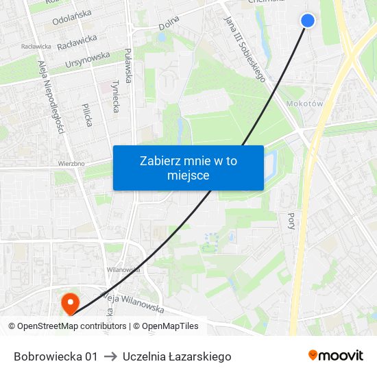 Bobrowiecka 01 to Uczelnia Łazarskiego map