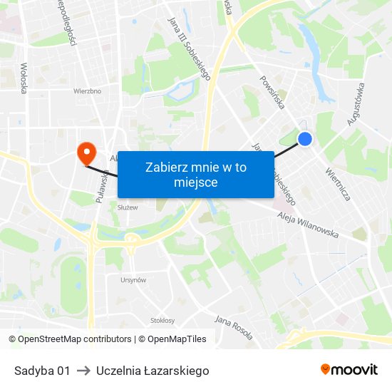 Sadyba to Uczelnia Łazarskiego map