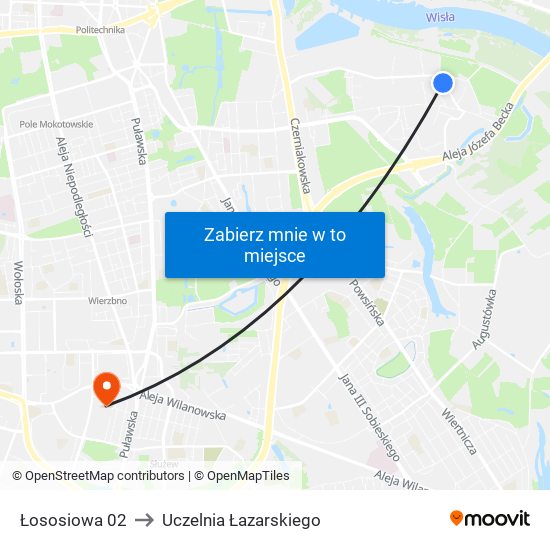 Łososiowa 02 to Uczelnia Łazarskiego map