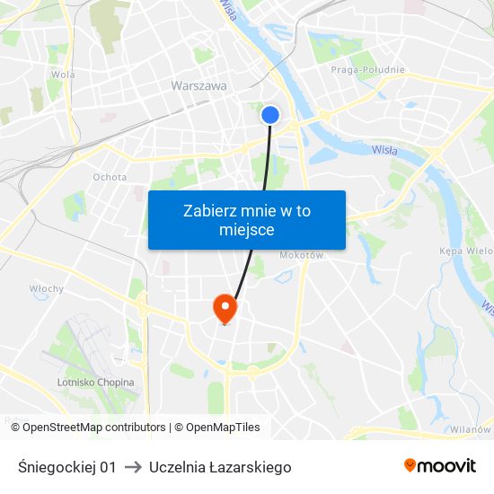 Śniegockiej 01 to Uczelnia Łazarskiego map