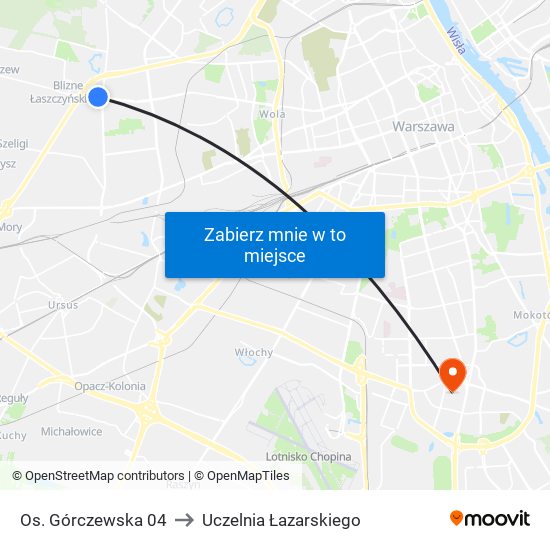 Os. Górczewska to Uczelnia Łazarskiego map