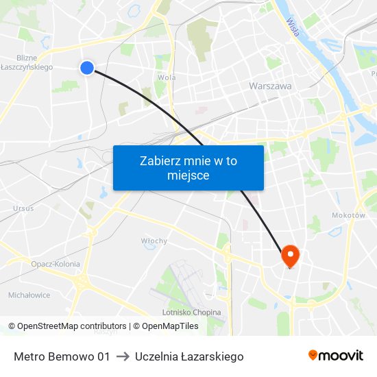 Metro Bemowo 01 to Uczelnia Łazarskiego map