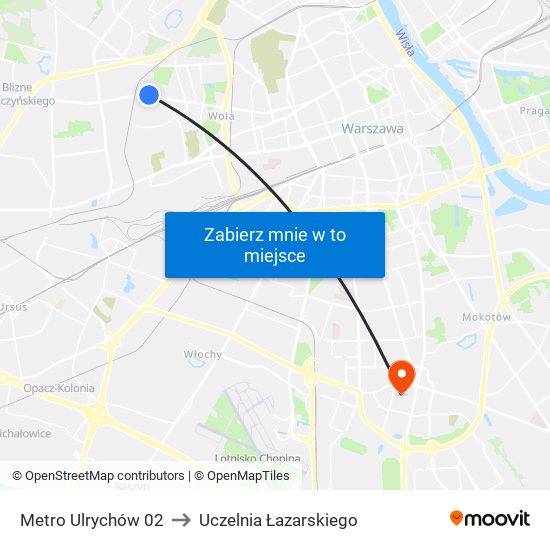 Metro Ulrychów 02 to Uczelnia Łazarskiego map