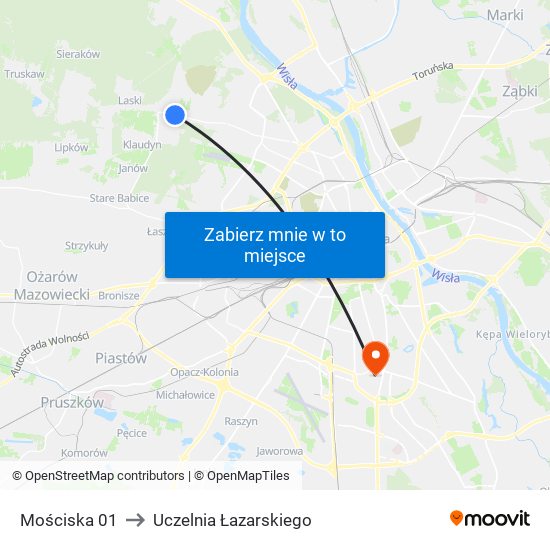 Mościska 01 to Uczelnia Łazarskiego map