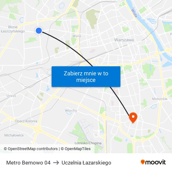 Metro Bemowo 04 to Uczelnia Łazarskiego map