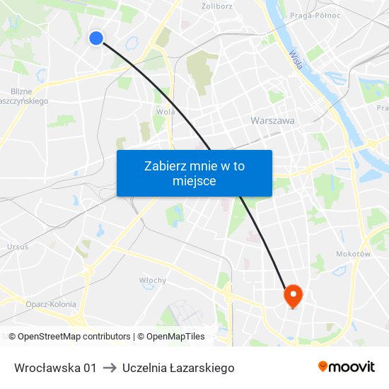 Wrocławska 01 to Uczelnia Łazarskiego map